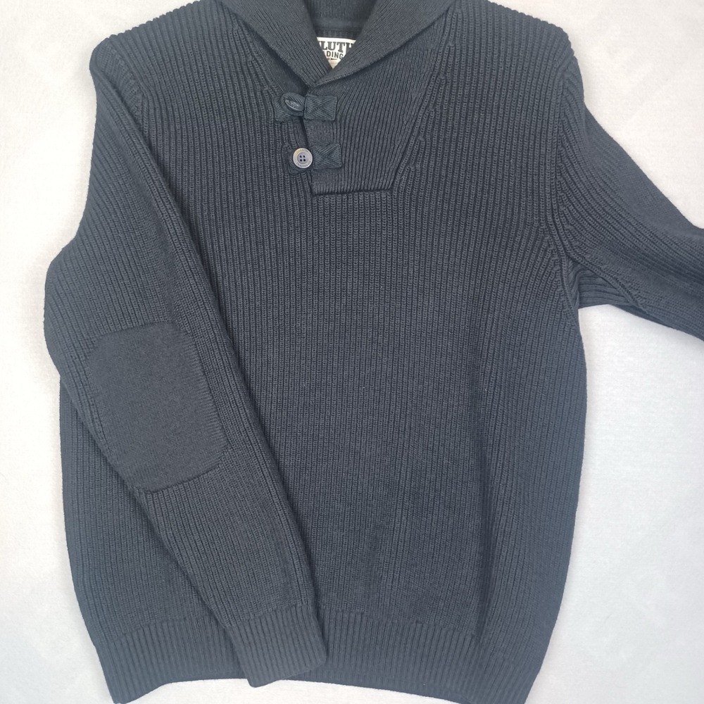 Duluth Trading Co Sweater Mens Black Brigadier Shawl Collar Large